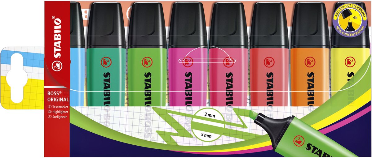 Stabilo fluorescerende highlighter sæt boss multicolour (5 styk)