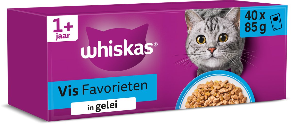 Whiskas kattefoder - voksen 1+ - fiskeudvalg i gelé - 40x85g