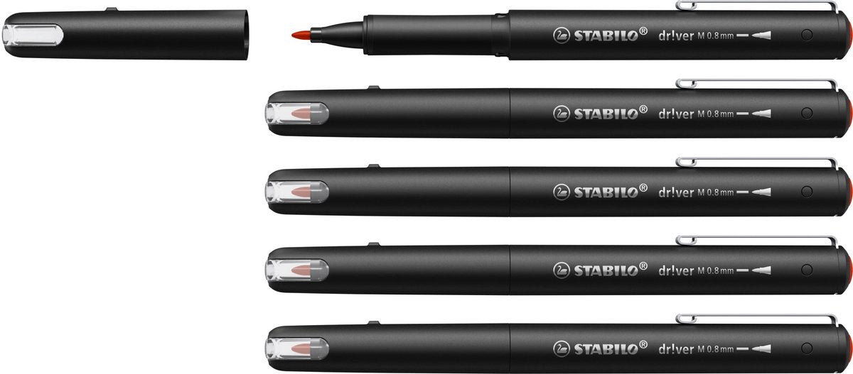 Stabilo dr!ver - premium fineliner - 0,8 mm - rød - æske med 5 stk