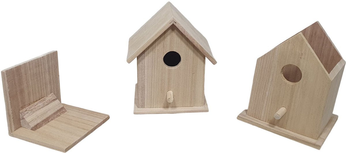 Hobbygruppe legetræ træfuglehus firkant med aftageligt tag 14x11x17 cm.
