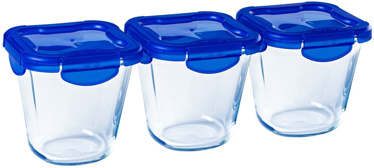 Pyrex - cook go madpakke med låg 800 ml sæt med 3 stykker - gennemsigtig blå