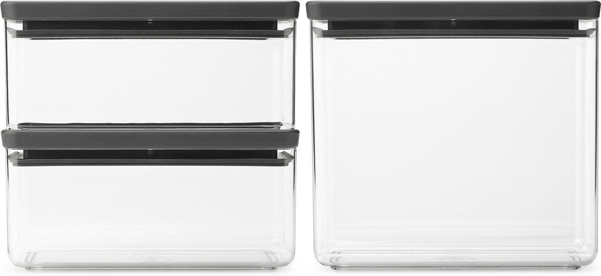 Brabantia tasty+ opbevaringsbeholdere - stabelbare - 1,5 + 1,5 + 3,5 l - mørkegrå