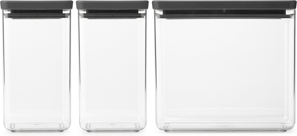 Brabantia tasty+ opbevaringsbeholdere - stabelbare - 1,6 + 1,6 + 3,5 l - mørkegrå