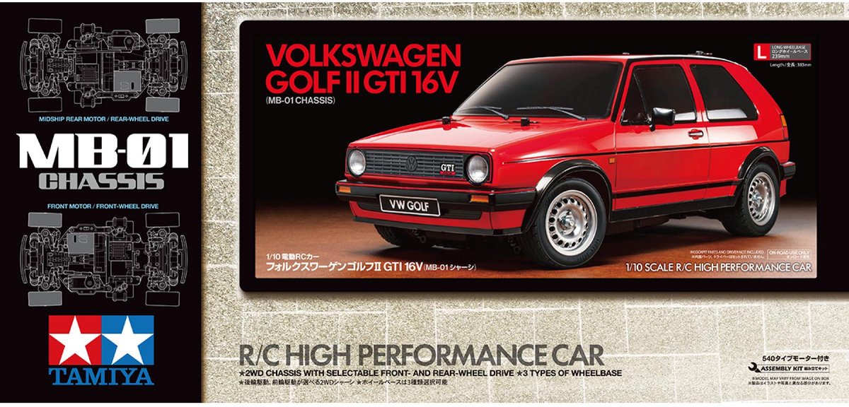 Tamiya modelsæt bil - 58748 rc bil - volkswagen golf ii gti 16v - mb-01 rc plastic - 1:10 - modelfremstilling