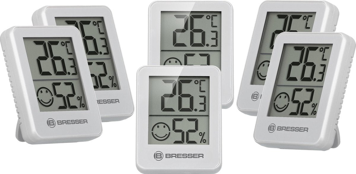 Bresser termo- og hygrometer - sæt med 6 stk - hvid - temperatur og luftfugtighed