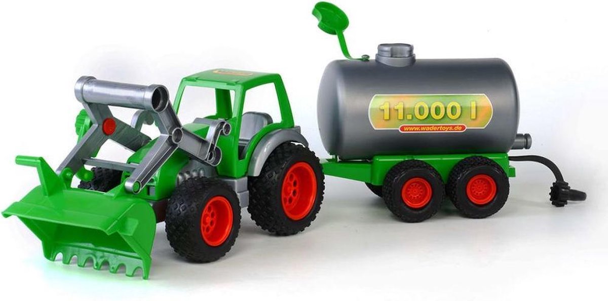 Wader traktor med frontlæsser og tankvogn - grøn plast - 3-6 år
