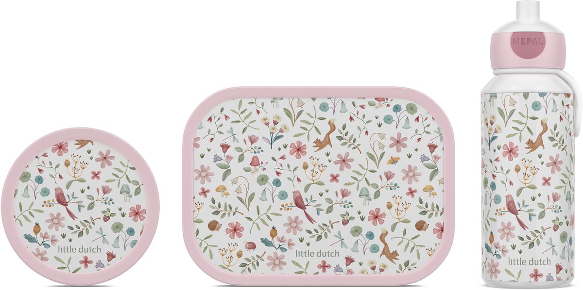 Mepal lunchset (pop-up fles. lunchbox fruitbox) campus little dutch - 400 + 750 + 300 ml - broodtrommel en drinkbeker voor kinderen - bento box - pop-up drinkfles - fairy wonders