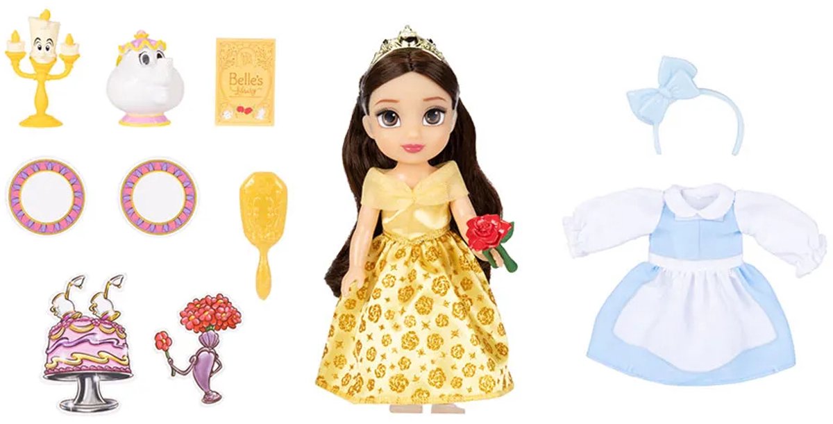Jakks Disney Princess - Bella gavesæt med prinsessetilbehør til dukke 15 cm gul