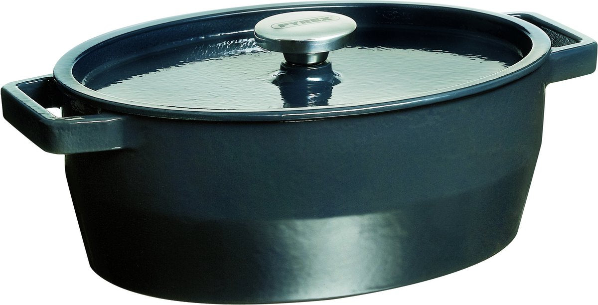 Pyrex slow cook gryde oval - støbejern - 5,8 liter - grå