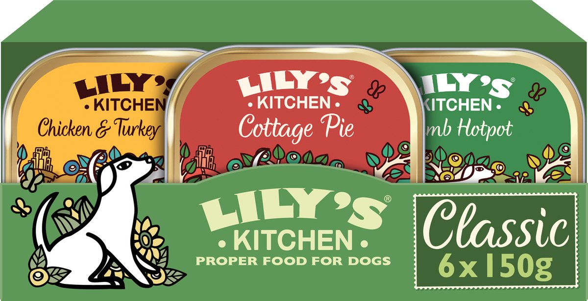 Lilys køkken - hundemad - vådfoder - klassiske middage multipak kylling, kalkun, lammekød - 6 x 150 g