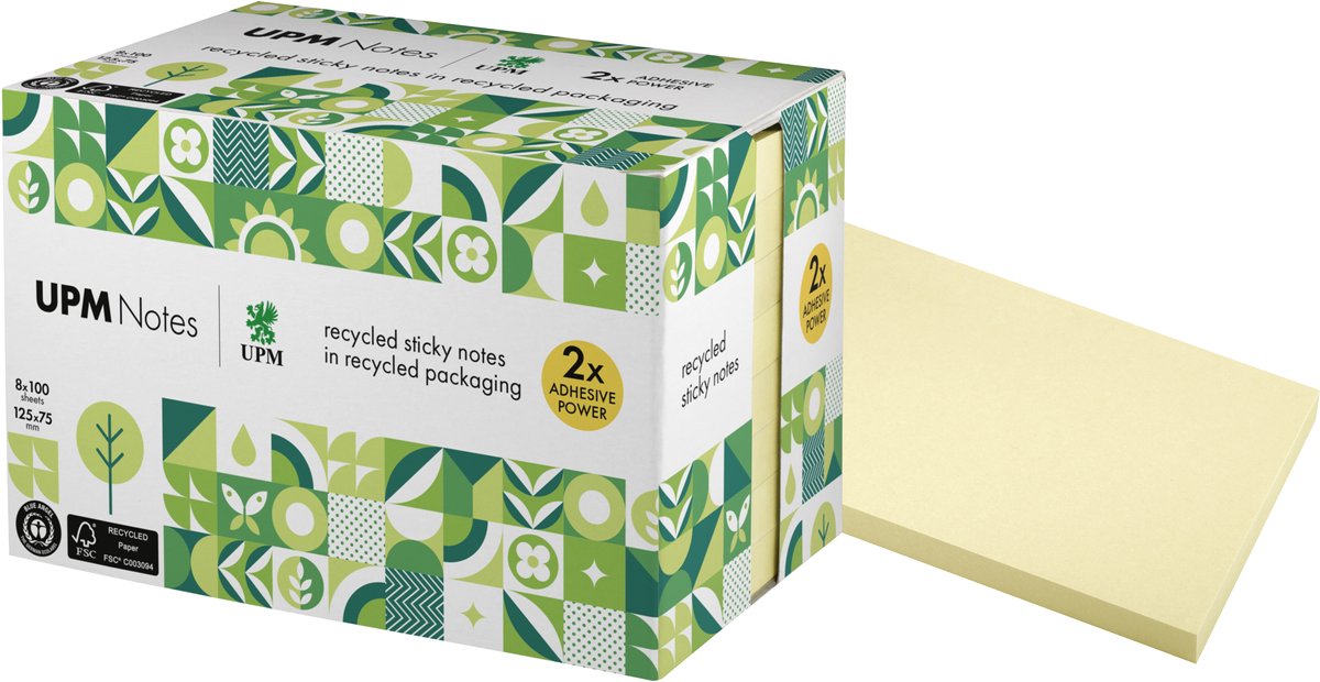 Info noter upm sticky notes - størrelse 125x75mm - pastelgul - 8 memoblokke - in-5655-11ur-8