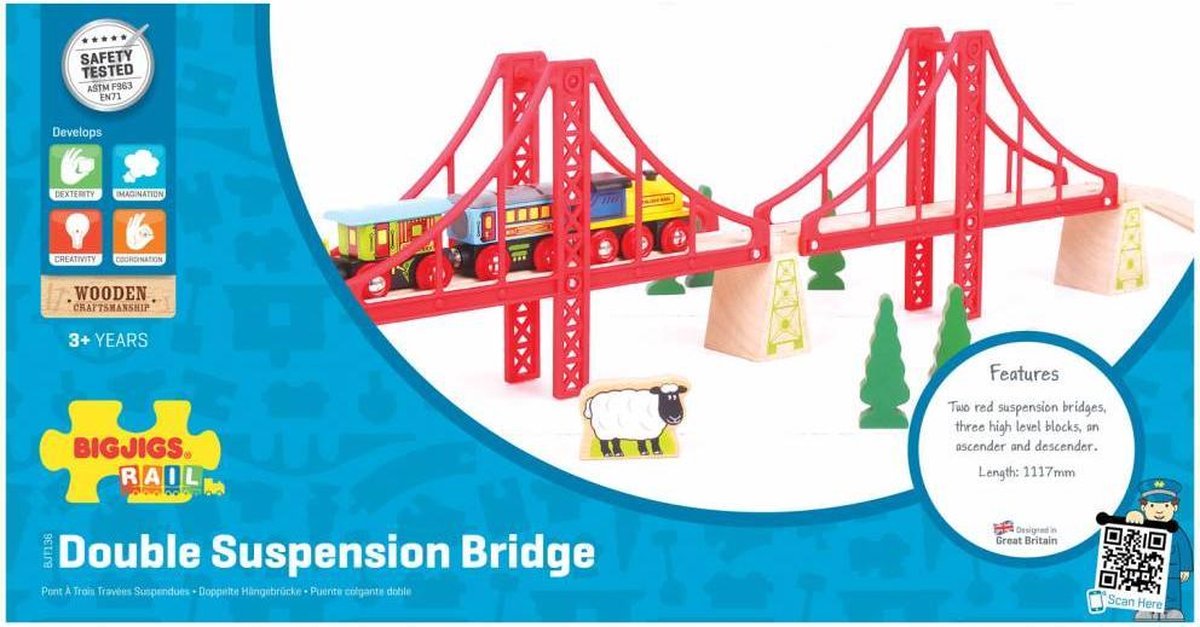 Bigjigs Wood Rails - Double Suspension Bridge, 7dlg.