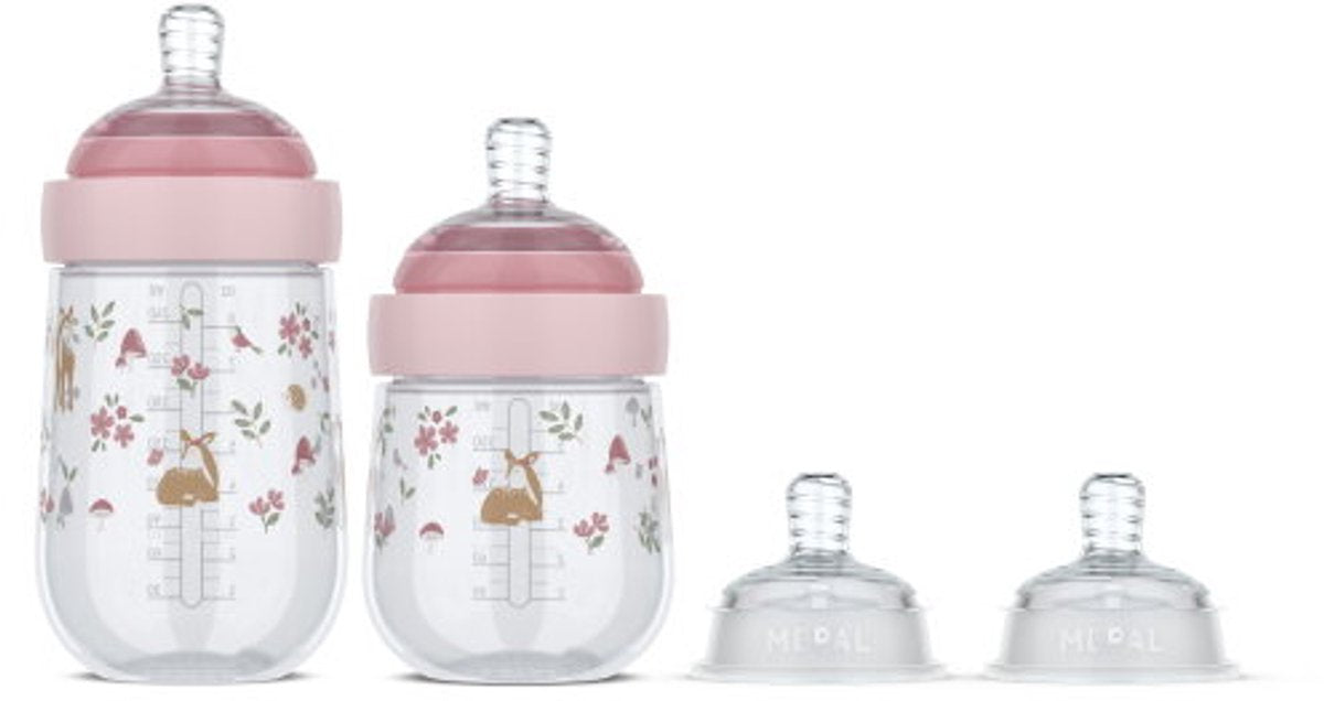 Mepal mio starterset babyflessen 3-delig little dutch - anti-koliek - spiraalontwerp voorkomt verstopping - siliconen van medische kwaliteit - fairy garden