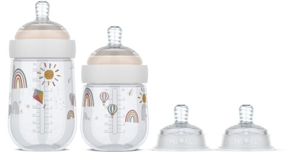 Mepal mio starterset babyflessen 3-delig - anti-koliek - spiraalontwerp voorkomt verstopping - siliconen van medische kwaliteit - sunshine rainbow