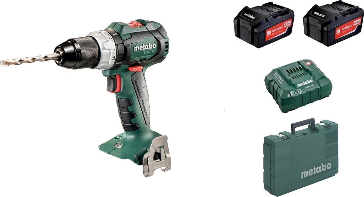 Metabo BS 18 LT BL batteridrevet skruetrækker – 18V – børsteløs – 60 nm – inklusive 2x 4,0 Ah batterier, oplader og kuffert