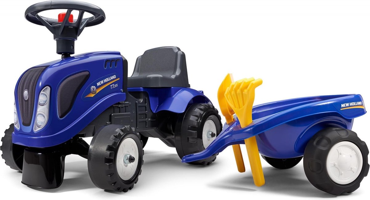Falk New Holland gåtraktor - traktor til småbørn 1-3 år med trailer