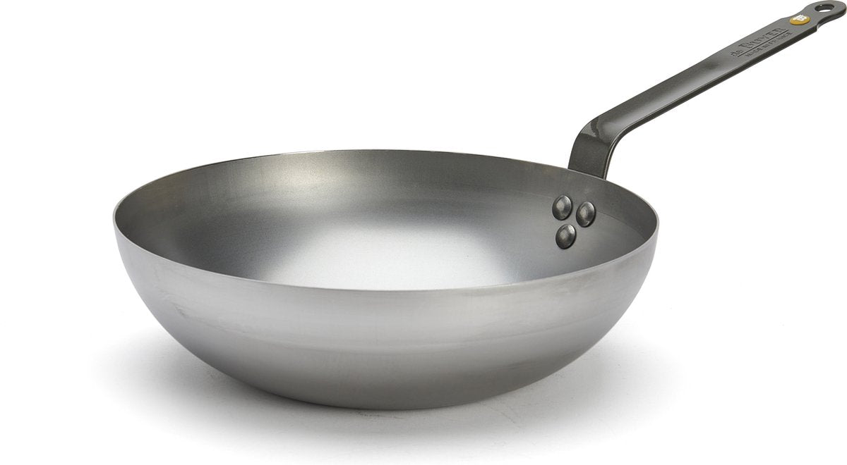 Debuyer de buyer mineral b wokpande 28 cm – bred bund – stålplade – pfas-fri – velegnet til induktion – fremstillet i Frankrig