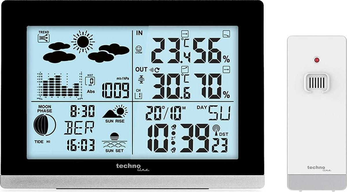 Technoline vejrstation - ws 6762 - 158x113x40mm - sort sølv - med 1 udendørs sensor 30m - tl-ws6762