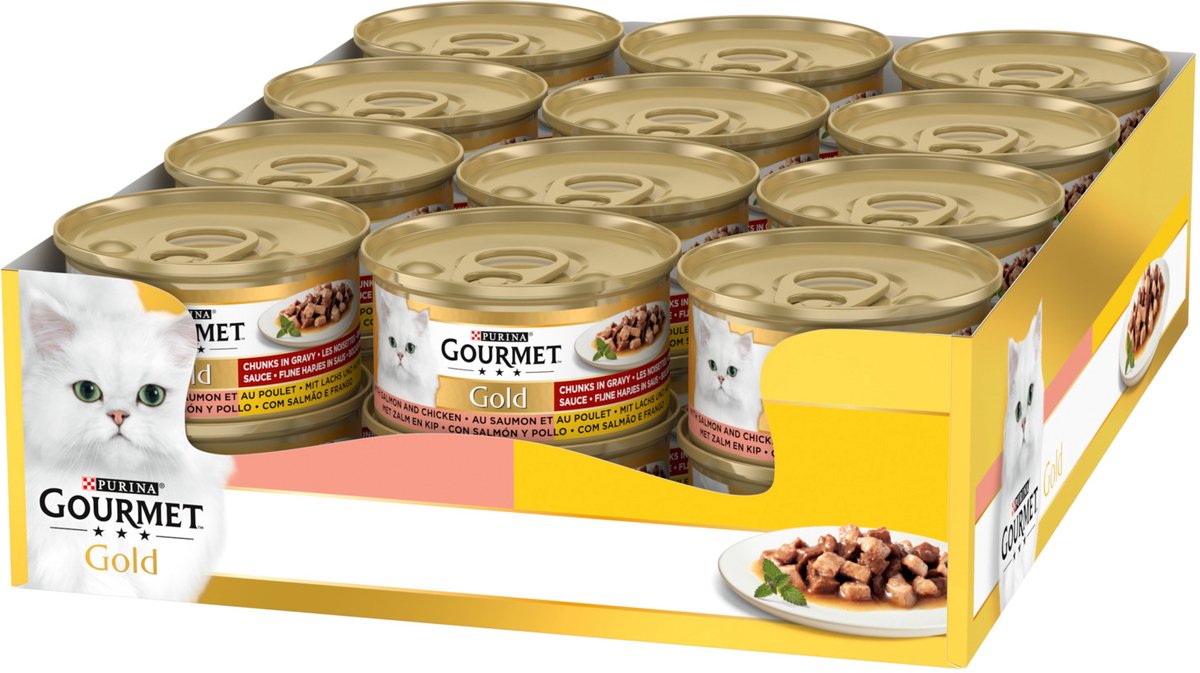 Gourmet guld fine snacks - kattemad vådfoder - laksekylling - 24 x 85 g