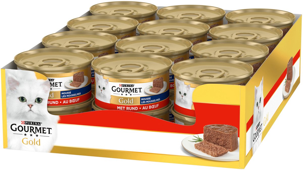 Gourmet guldmousse - våd kattefoder - oksekød - 24 x 85 g