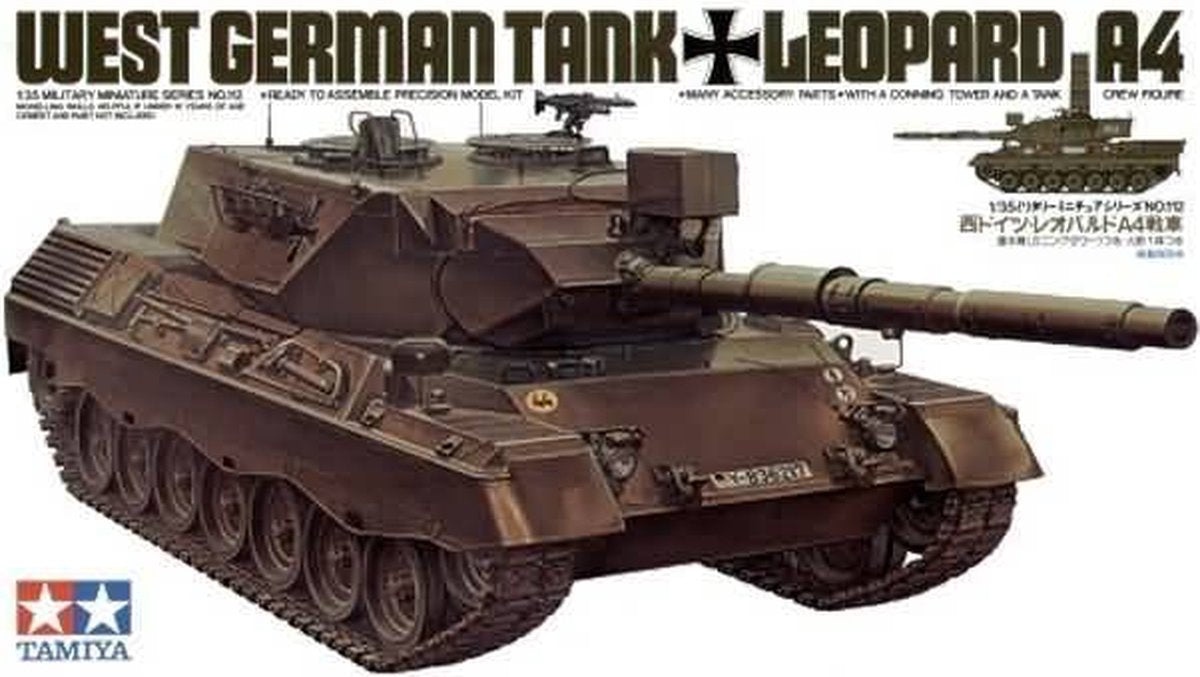Tamiya modelsæt militærkøretøjer - 35112 bw mbt leopard 1a4 med 1 figur plastik - 1:35 - modelfremstilling
