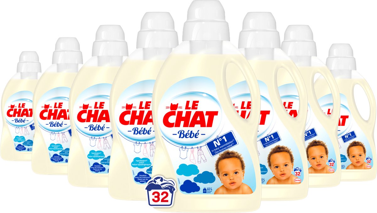 Le chat gel bebe - flydende vaskemiddel - værdipakke - 8 x 32 vaske