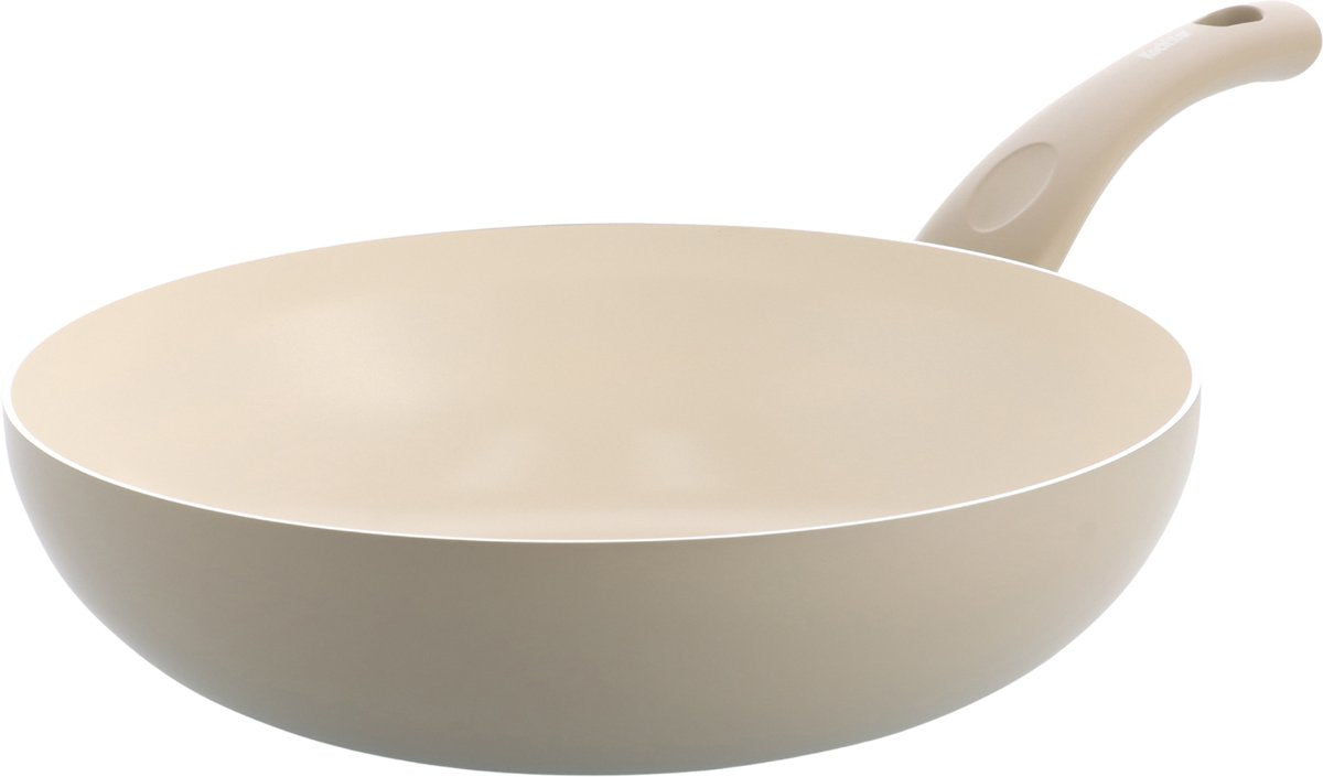 Kochstar Essenz taupe keramisk wokpande - 28cm - 3,57l - PFAS-fri - induktionswokpande - induktionspande - keramisk non-stick belægning - kølehåndtag - ovnsikker op til 130° C - taupe