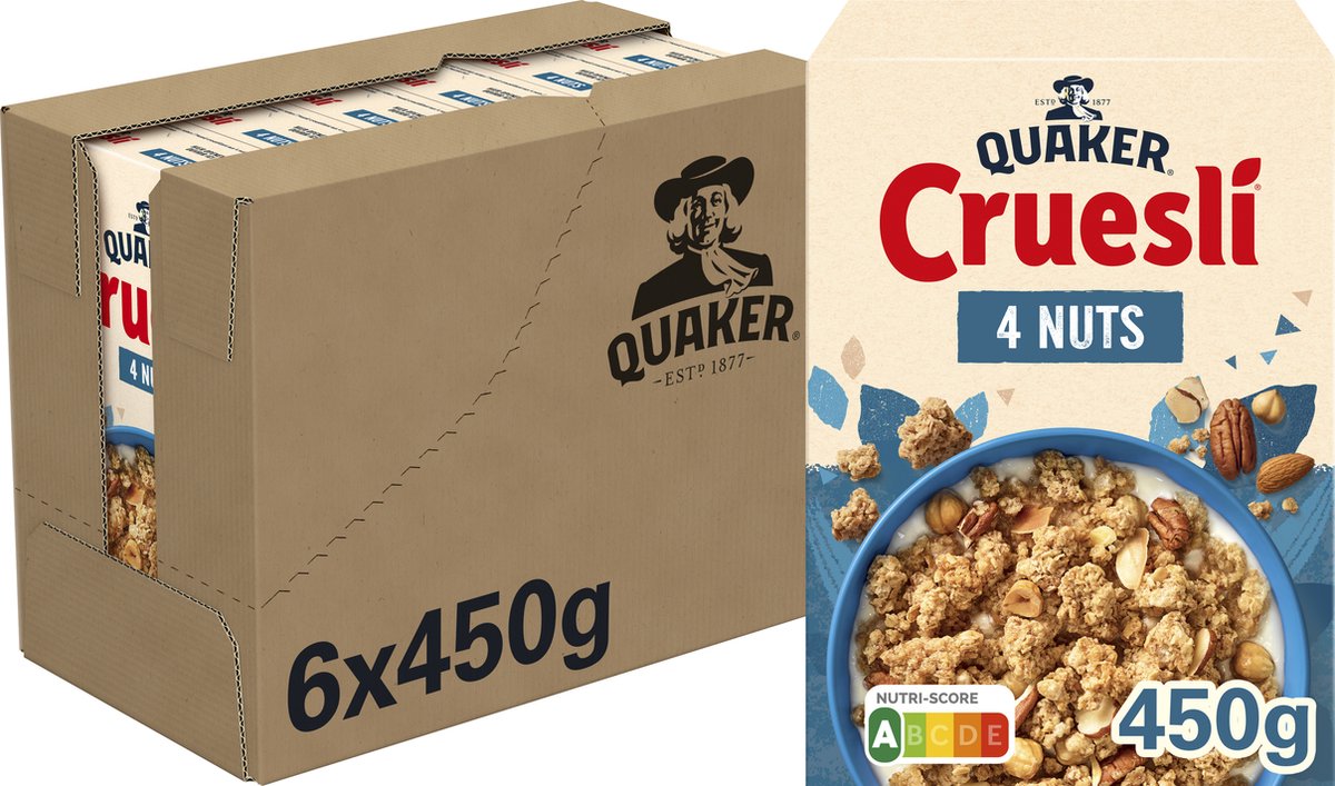 Quaker cruesli 4 noten - morgenmadsgranen - 6 x 450 gram