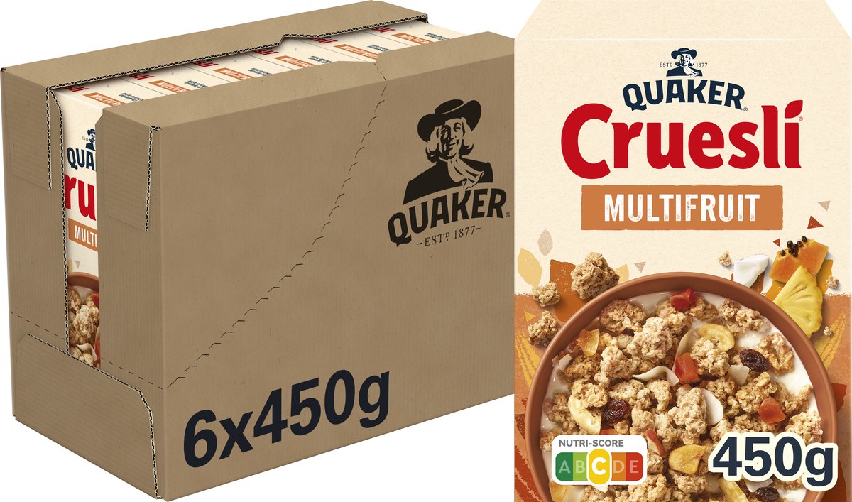 Quaker cruesli multifruit - morgenmadsprodukter - 6 x 450 gram