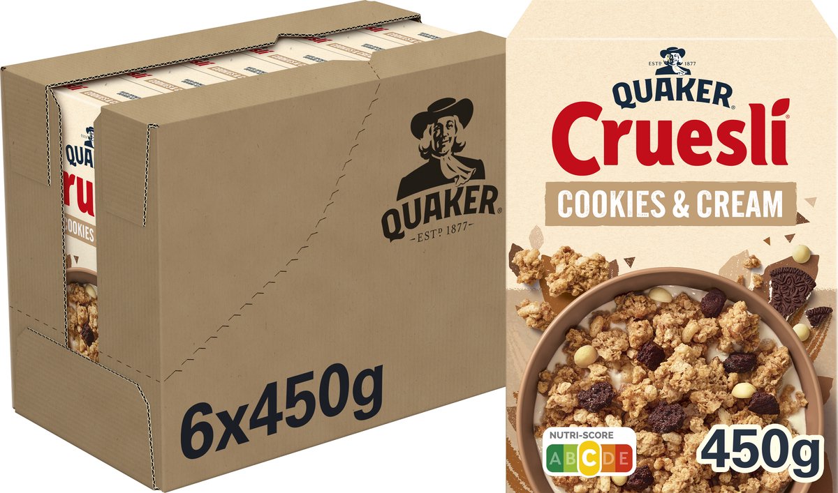 Quaker cruesli cookies creme - morgenmadsprodukter - 6 x 450 gram
