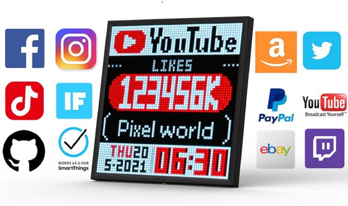 Divoom - pixoo 64 - pixel art LED-skærm - med app - til alle dine notifikationer (26x26cm)