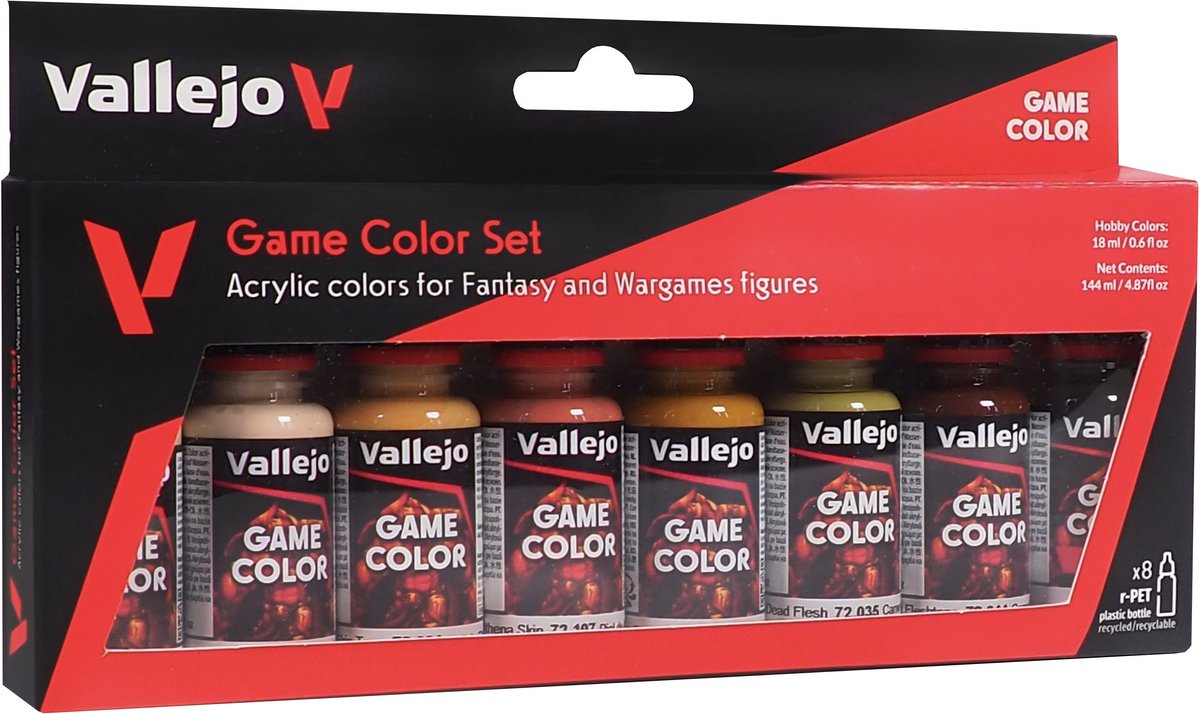 Vallejo hobbymaling akrylmaling - 72187 hudfarver til fantasy og krigsspil - spilfarve - akrylsæt - 8x malingssæt - 8 x18 ml
