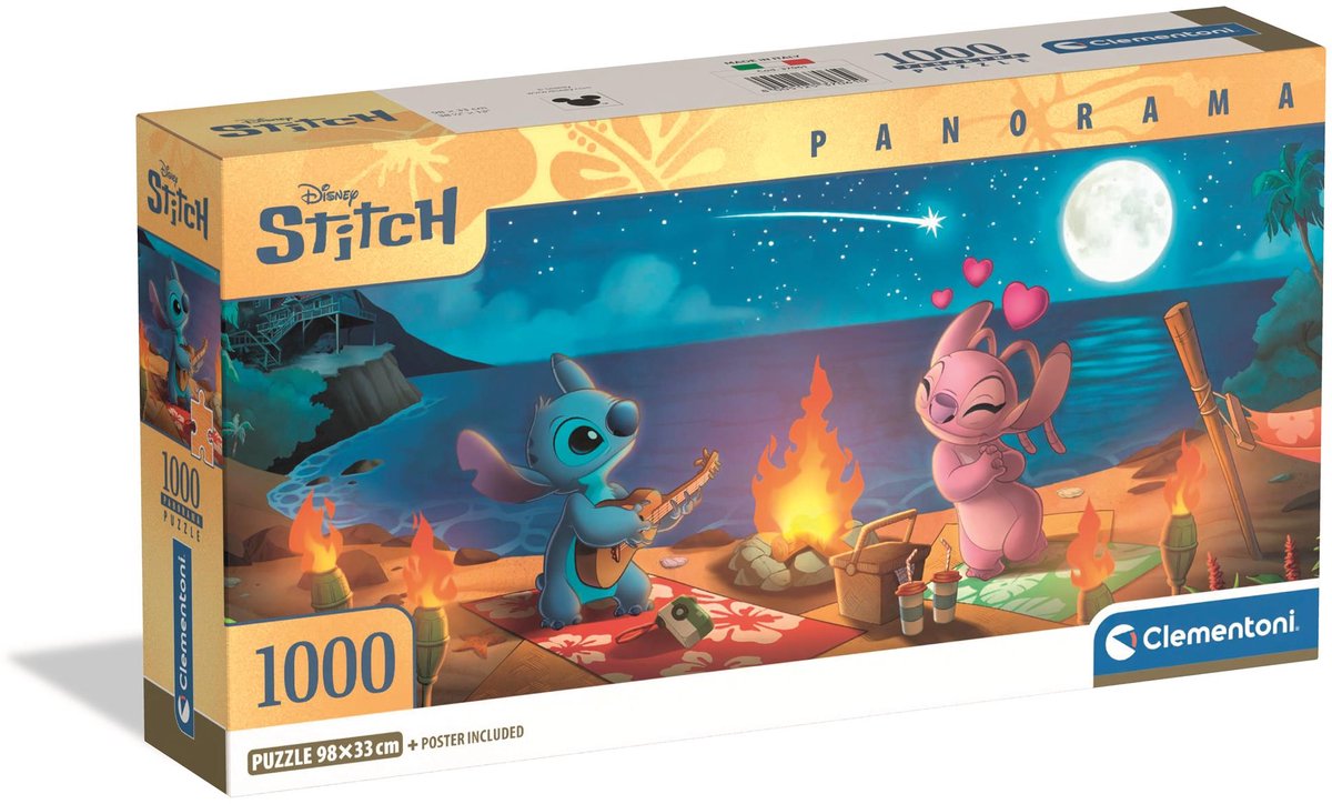 Clementoni - puslespil - 1000 brikker - disney stitch panorama - kompakt æske