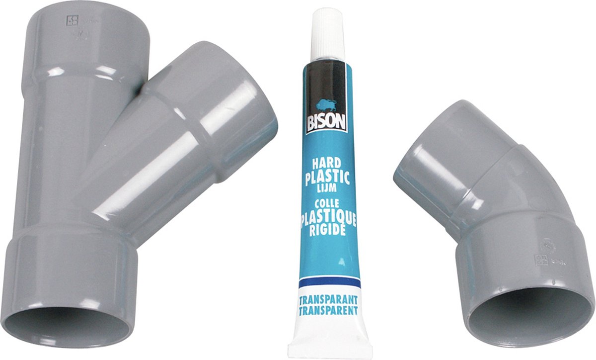 Scanpart duo afløbsstykke til vaskemaskine og kondenstørretumbler 40 mm - grå PVC Y-stykke - inklusiv bøjning og PVC lim