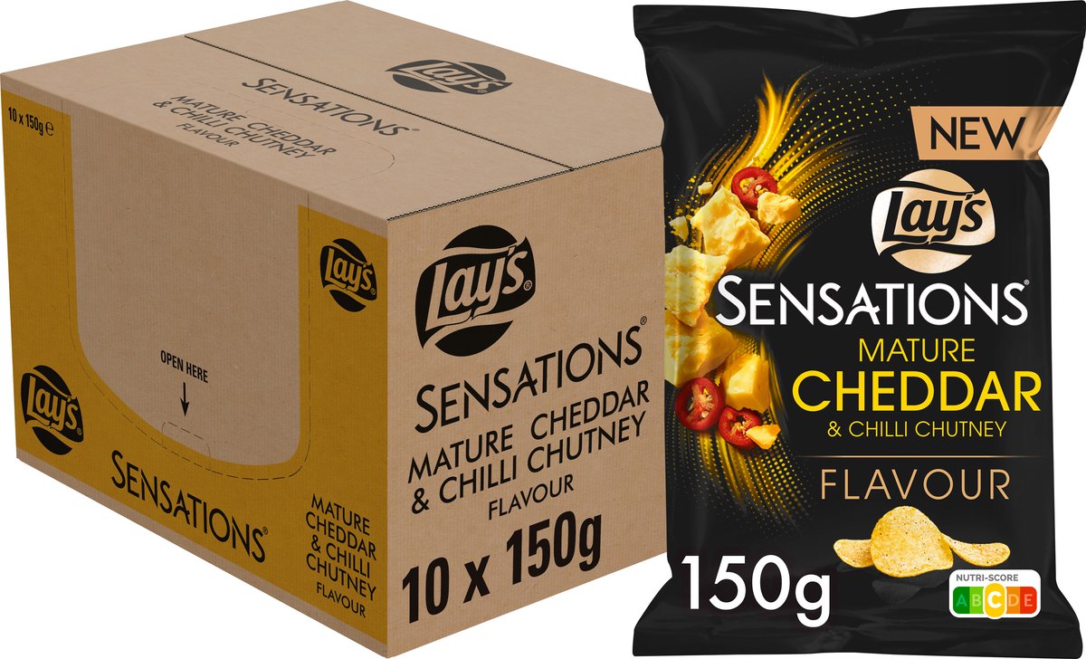 Lay's sensations moden cheddar chili chutney - chips - 10 x 150 gram