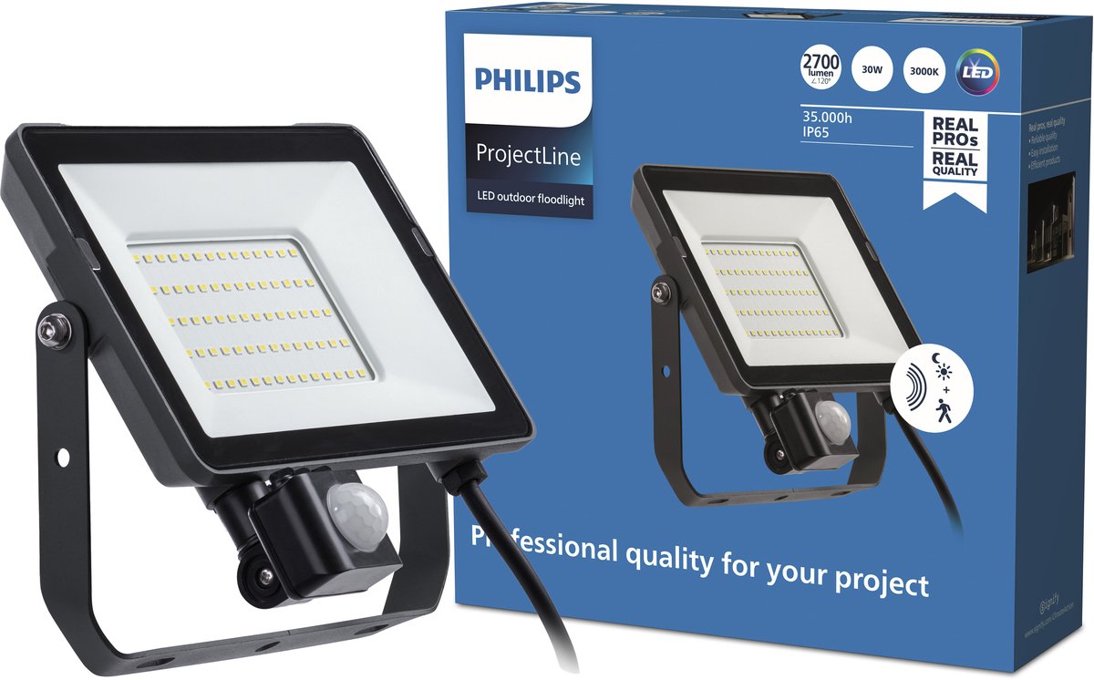 Philips led philips projectline schijnwerper - 30 w - warmwit licht - sensor