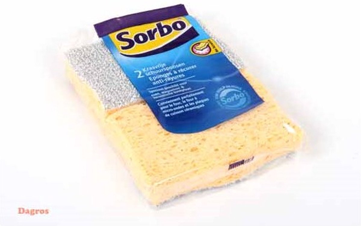Sorbo ridsefri skuresvamp - 11x7x4cm - 2 stk - rengøringssvamp til køkken, badeværelse og service