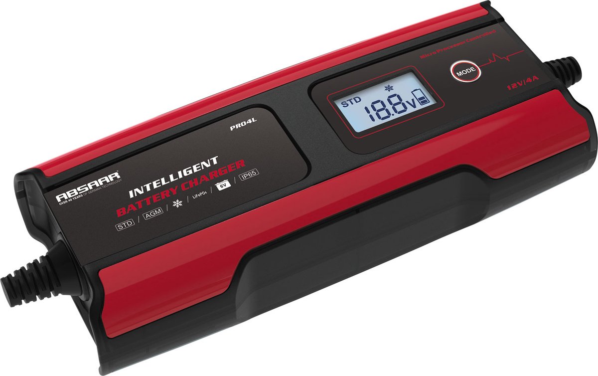 Absaar batterioplader pro4 lithium - 6-12v 4a - bil, motorcykel, båd