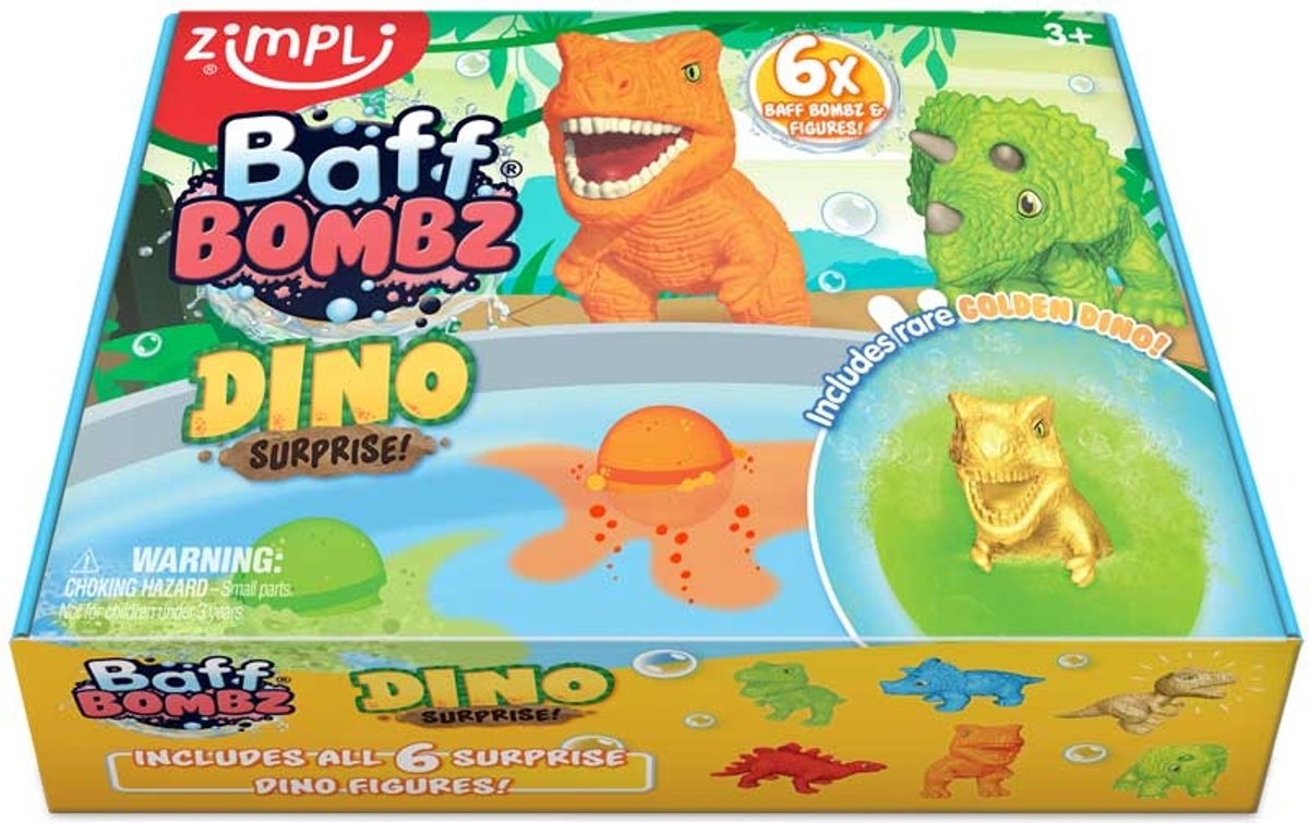 Zimpli kids badspeelgoed dino verrassing badbom 6 stuks multicolor.