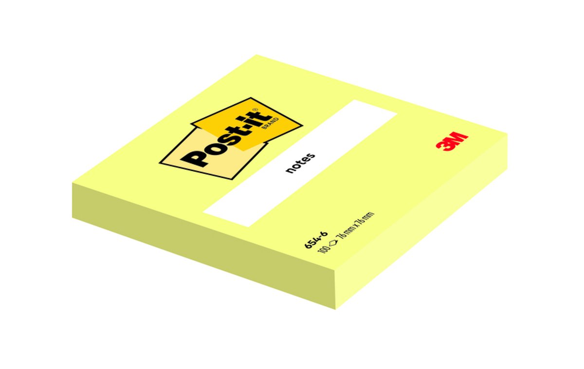 Post-it memoblok 3m 6820 76x76mm gul 100 ark
