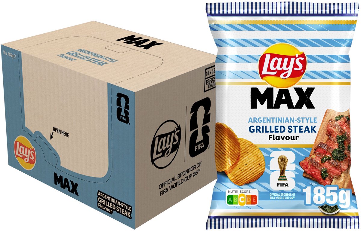 Lay's max ribbel chips fifa argentina bøf 10 x 185 gram