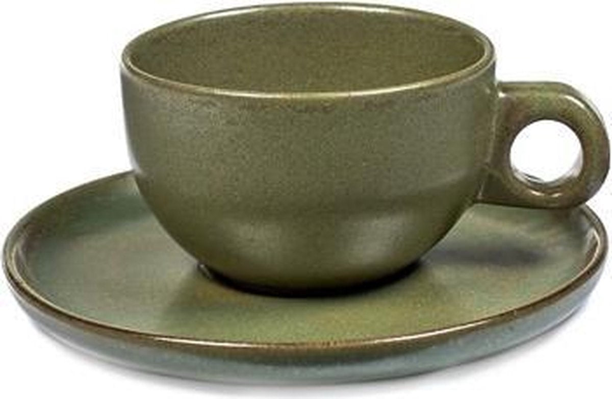 Surface af Sergio Herman Serax Sergio Herman Surface Camogrøn kop + underkop cappuccino (sæt med 4)