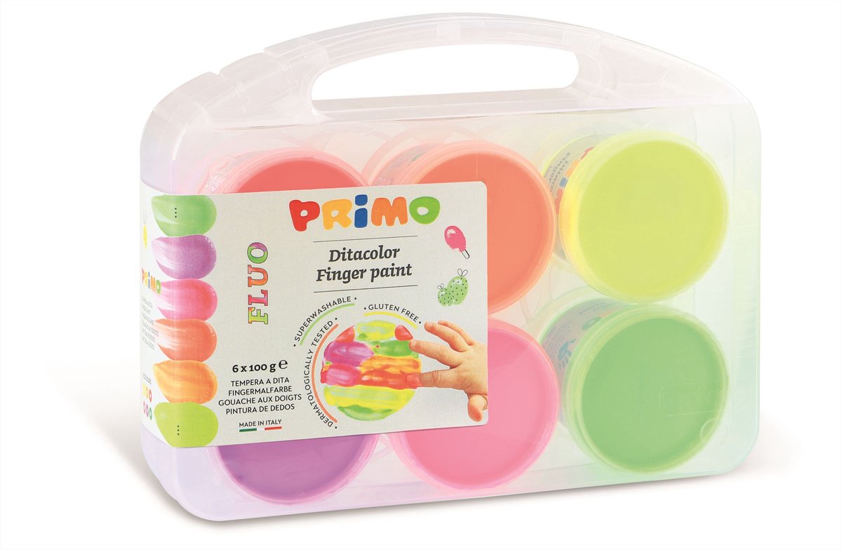 Primo - fingermaling fluor 6 gryder i etui (6x100gr)