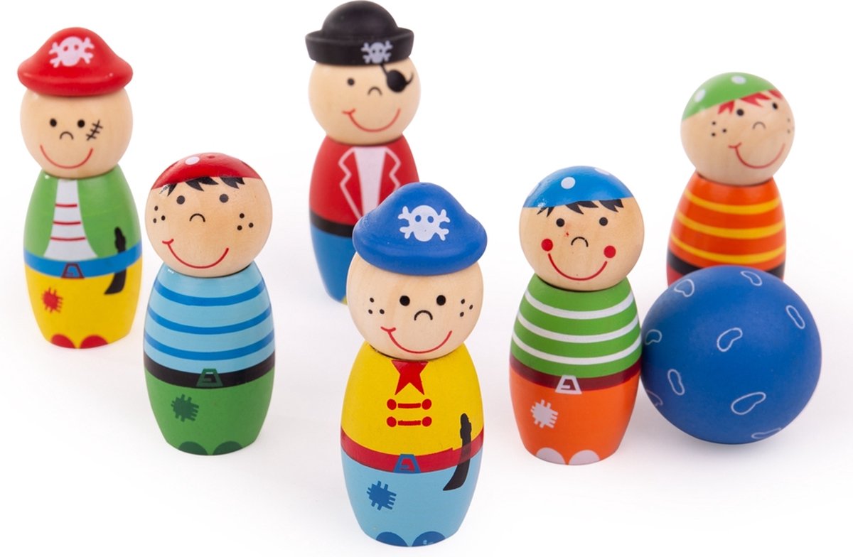 Bigjigs bowlingsæt i træ pirater, 7 stk.