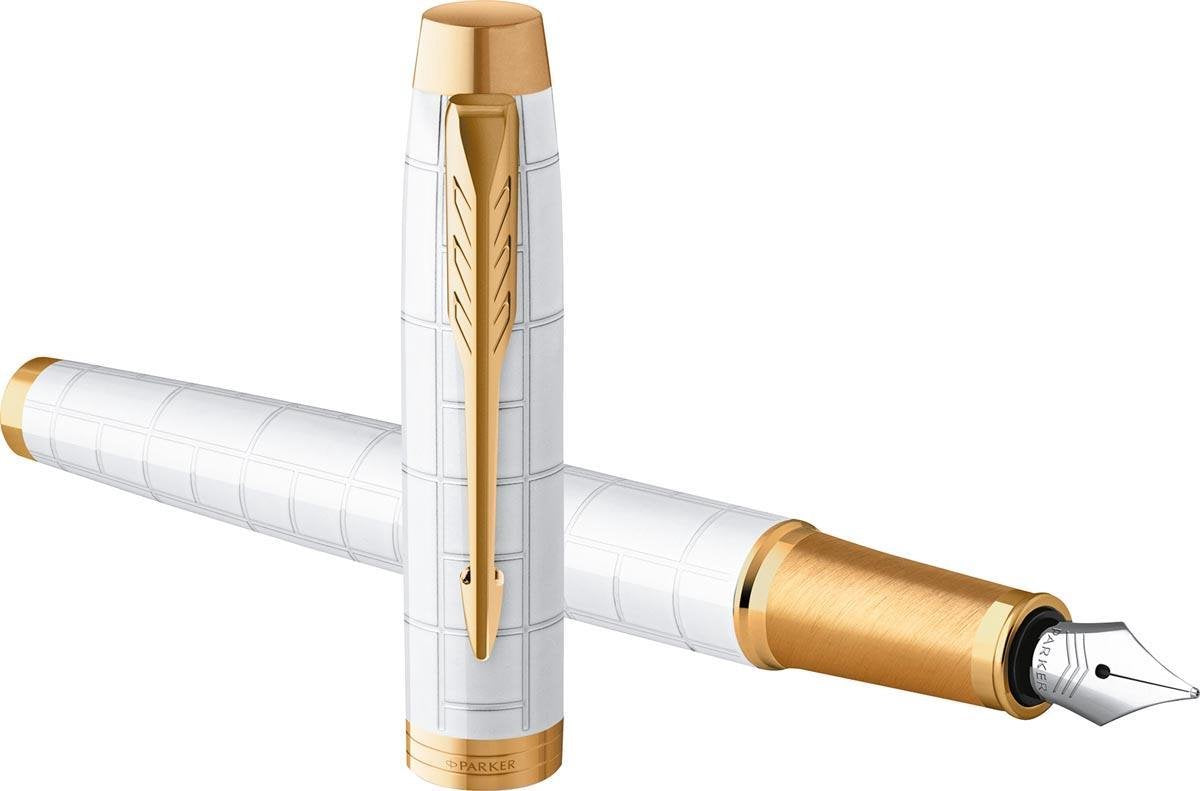 Parker im premium fyldepen | perle med gulddetalje | fin spids med blå blæk refill | gaveæske
