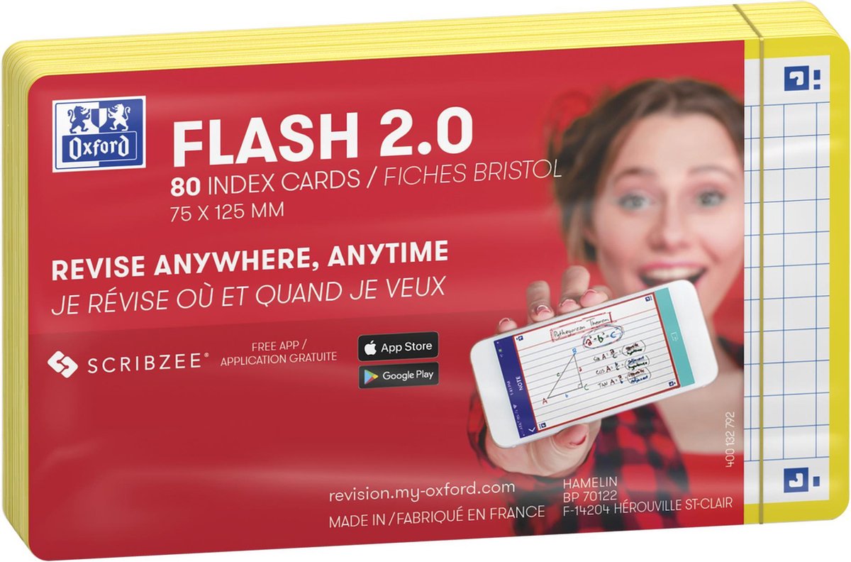 Oxford flash 2.0 - flashcards - ternet 5mm - a7 - gul kant - 80 stk.