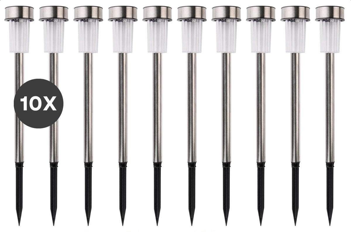 Grundig solar havebelysning - havelygter 10 styk - solar spike spot - havelanterner med hvidt lys - IP44 vandtæt - batterilevetid 6-8 timer - ø4,8 x 36,5 cm - rustfrit stål