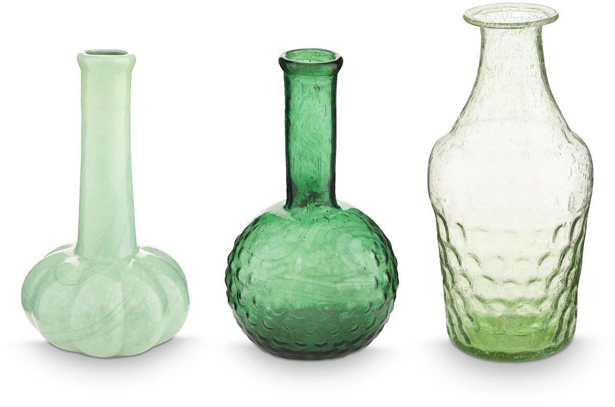 Pip studio - bloemenvaas - woonaccessoires - groene - glazen vaas - set van 3 vazen