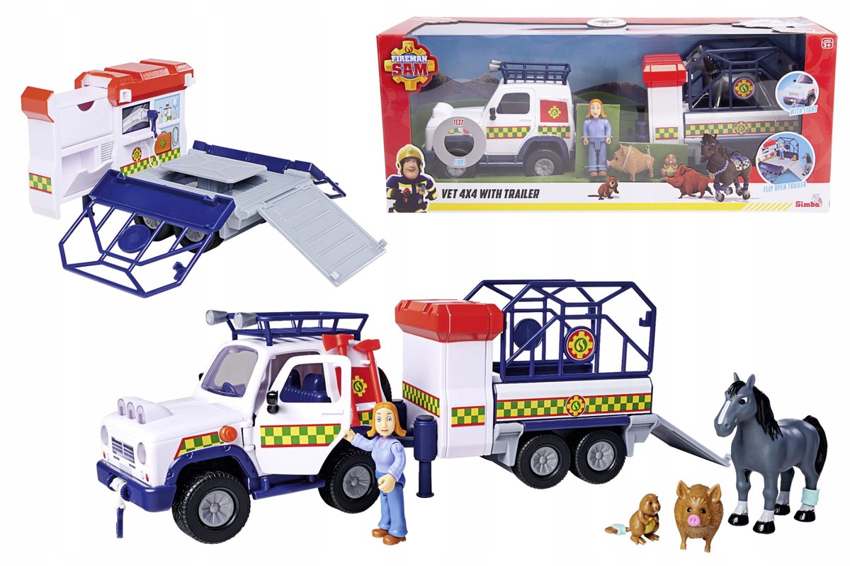 Simba strażak sam dyreambulance med trailer - legetøj
