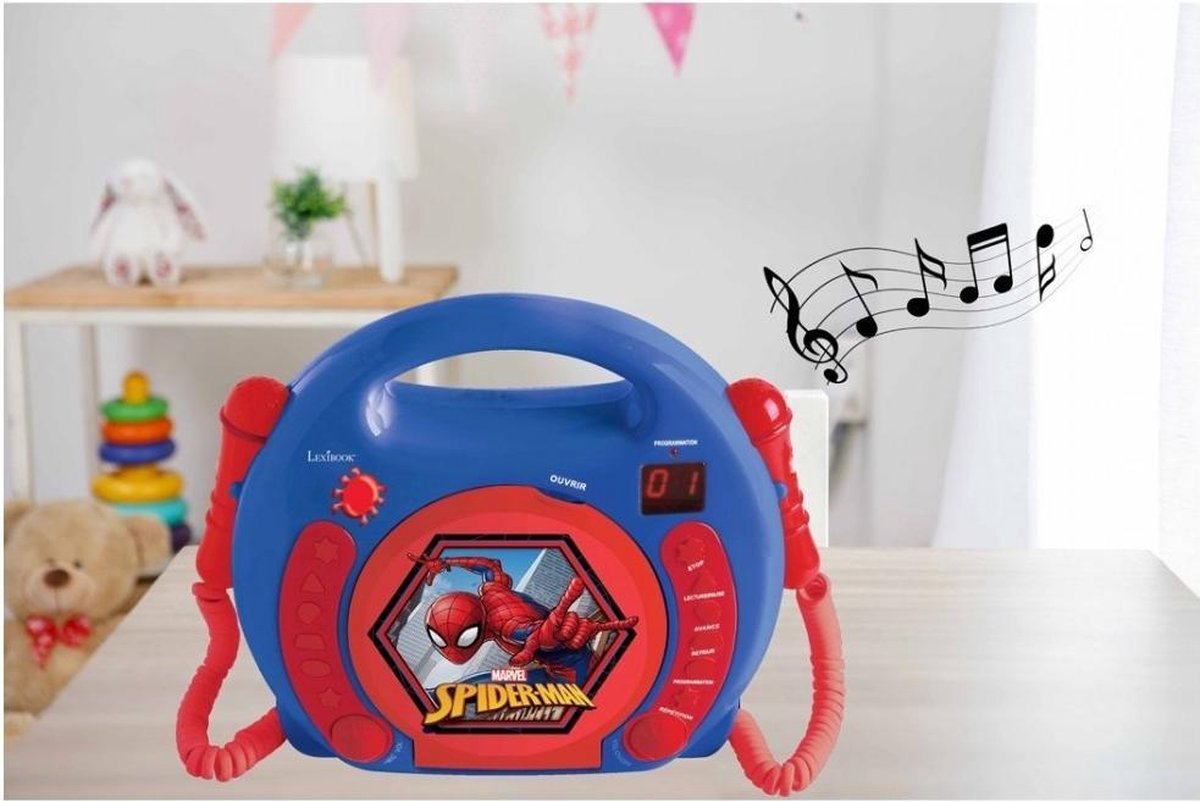 Lexibook spiderman bærbar cd-afspiller med 2 syng-med-mikrofoner